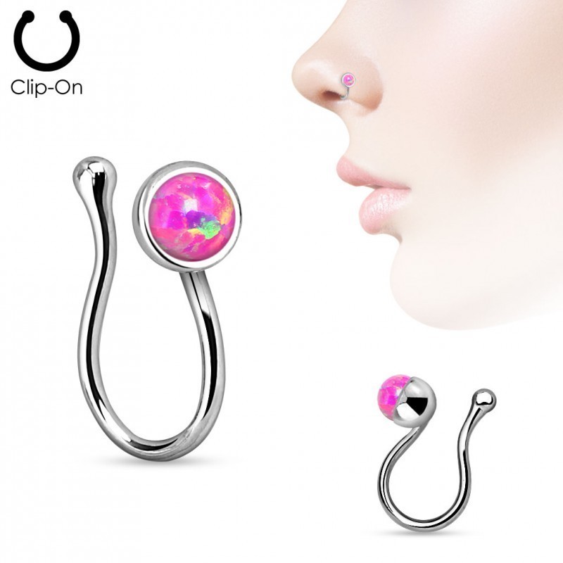 Piercing Nez Tige En L Avec Opale Rose En Forme De Larme - Neuf Avec étiquettes