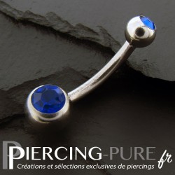 Piercing Nombril discret deux Cristaux bleu foncé