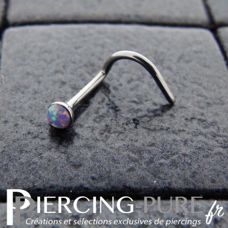 Piercing Pour Nez En L Avec Opale Rose - Tige Acier Chirurgical 0.8x6mm, Neuf Avec étiquettes