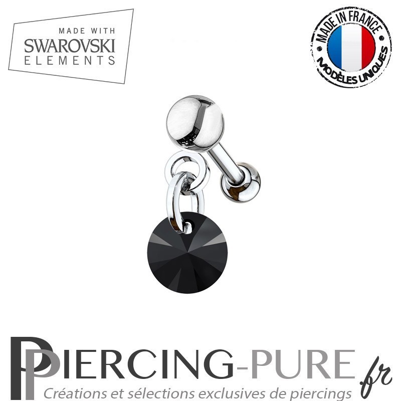 Piercing oreille cartilage Swarovski element Rivoli 6mm Crystal Jet