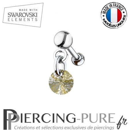 Piercing oreille cartilage Swarovski element Rivoli 6mm Crystal Gold Patina