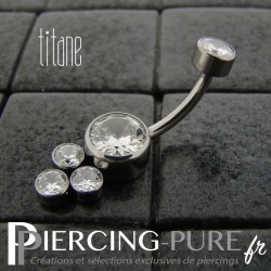 Piercing nombril Titane 5 disques de cristaux blancs