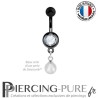Piercing Nombril Blackline et perle Cristal Gris tourterelle irisé pendante