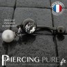 Piercing Nombril Blackline et perle Cristal Gris tourterelle irisé pendante
