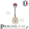 Piercing Nombril Perle de culture blanche et Titane - cristal rose