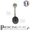 Piercing Nombril Perle de culture noire et Titane - cristal vert