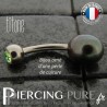 Piercing Nombril Perle de culture noire et Titane - cristal vert