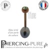 Piercing Nombril Titane Dark Bronze Perle de culture Noire Cristal Vert