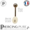Piercing Nombril Titane Dark Bronze Perle de culture Blanche Cristal Blanc