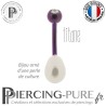 Piercing Nombril Titane Dark Purple Perle de culture Blanche Cristal Blanc