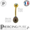 Piercing Nombril Titane doré Perle de culture noire Cristal bleu