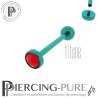 Piercing Langue Titane Vert Cristal rouge 5mm