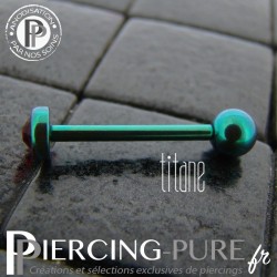 Piercing Langue Titane Vert Cristal rouge 5mm