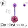 Piercing Nombril Titane violet et boule de Cristaux fushia