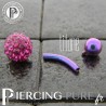 Piercing Nombril Titane violet et boule de Cristaux fushia