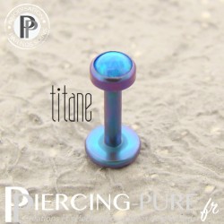 Piercing labret titane bleu violet interne opale bleue