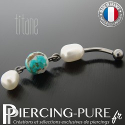 Piercing Titane interne Trio Perles de culture et turquoise