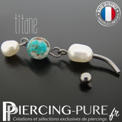 Piercing Titane interne Trio Perles de culture et turquoise