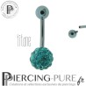 Piercing Nombril Titane bleu clair et boule de Cristaux bleu clairs