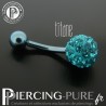 Piercing Nombril Titane bleu clair et boule de Cristaux bleu clairs