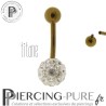 Piercing Nombril Titane bronze et boule de Cristaux blancs