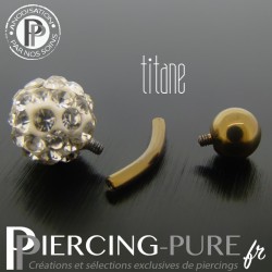 Piercing Nombril Titane bronze et boule de Cristaux blancs