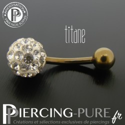 Piercing Nombril Titane bronze et boule de Cristaux blancs