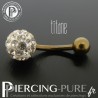 Piercing Nombril Titane bronze et boule de Cristaux blancs