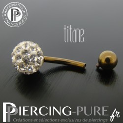 Piercing Nombril Titane bronze et boule de Cristaux blancs
