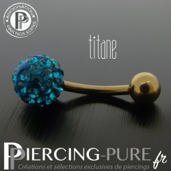Piercing Nombril Titane bronze et boule de Cristaux turquoises