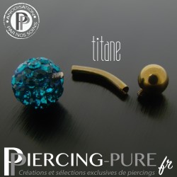 Piercing Nombril Titane bronze et boule de Cristaux turquoises