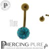 Piercing Nombril Titane bronze et boule de Cristaux turquoises