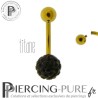 Piercing Nombril Titane doré et boule de Cristaux noirs