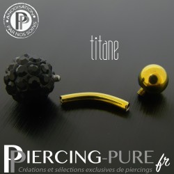 Piercing Nombril Titane doré et boule de Cristaux noirs