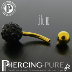 Piercing Nombril Titane doré et boule de Cristaux noirs