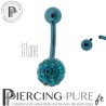 Piercing Nombril Titane bleu et boule de Cristaux turquoises