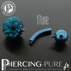 Piercing Nombril Titane bleu et boule de Cristaux turquoises