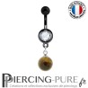 Piercing Nombril Blackline et pierre oeil de tigre pendante