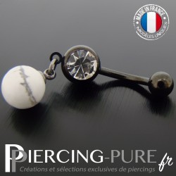 Piercing Nombril Blackline et pierre howlite pendante