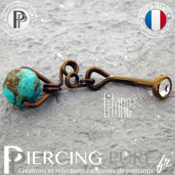 Piercing Nombril Titane interne anodisé Dark Bronze et turquoise modèle 1