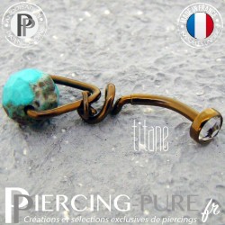 Piercing Nombril Titane interne anodisé Dark Bronze et turquoise modèle 2