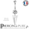 Piercing Nombril Acier avec spike Swarovski Elements Blanc