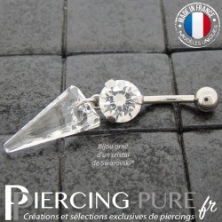 Piercing Nombril Acier avec spike Swarovski Elements Blanc