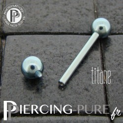 Piercing Langue Titane Bleu ciel billes 5mm