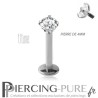 Piercing labret titane interne avec cristal griffé 4mm blanc