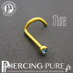 Piercing Nez Titane Doré Cristal bleu clos