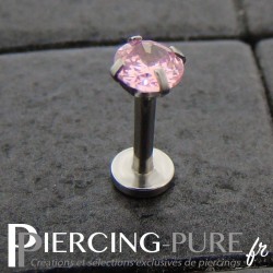 Piercing Tragus - Cartilage cristal rose griffé 4mm