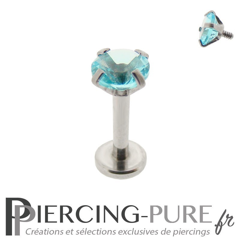 Piercing Tragus - Cartilage cristal turquoise griffé 4mm