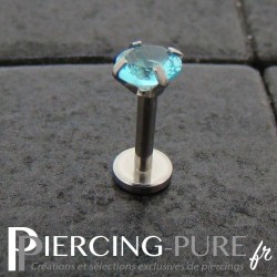 Piercing Tragus - Cartilage cristal turquoise griffé 4mm