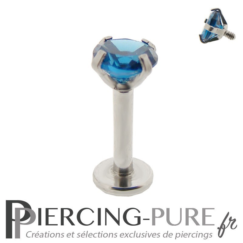 Piercing Tragus - Cartilage cristal bleu foncé griffé 4mm
